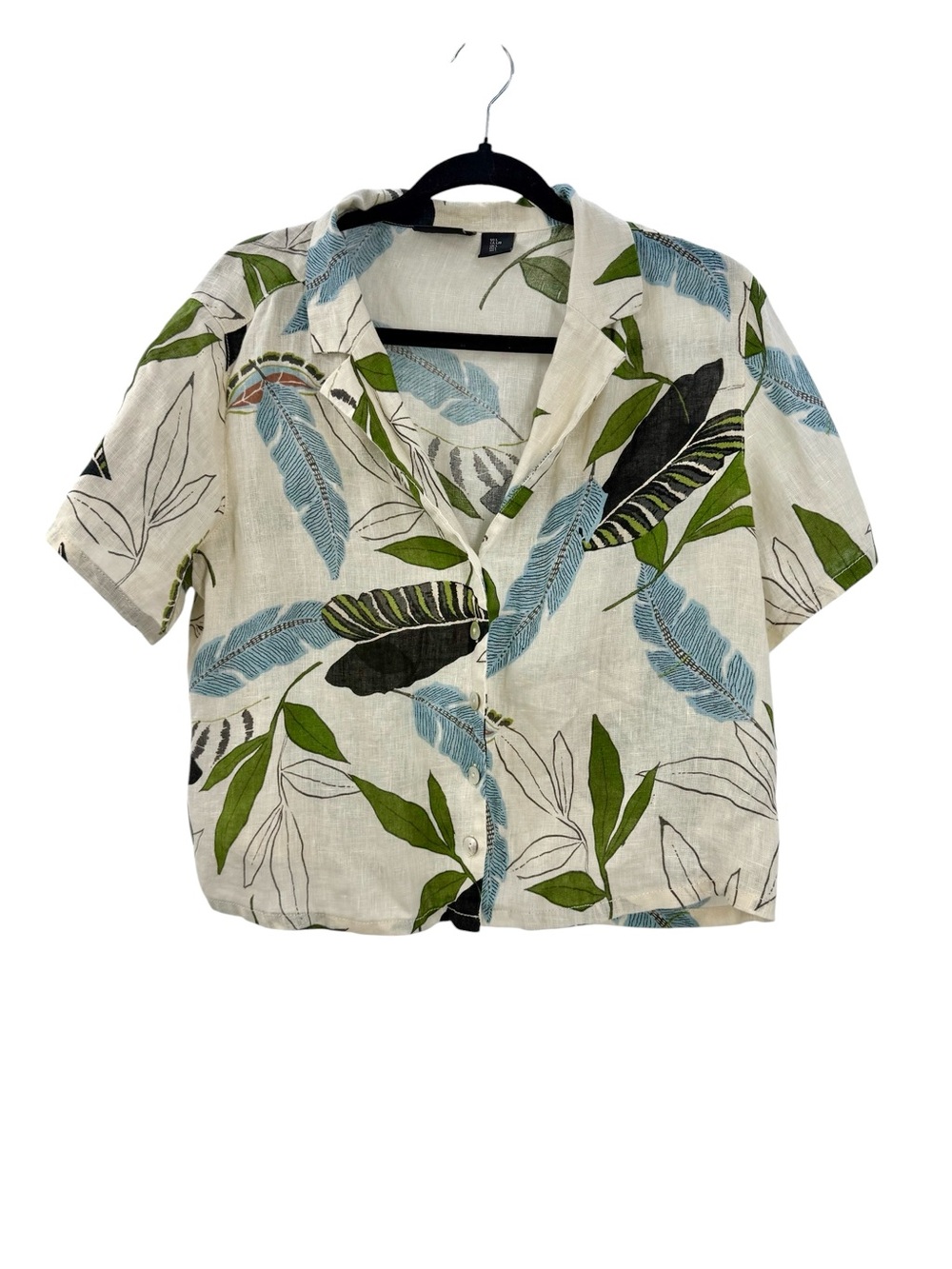 Tahari 100% Linen Tropical Botanical Hawaiian Camp Shirt Women’s L